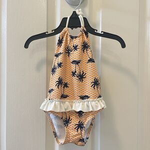 Eberjey Peach Midnight Palm Trees Halter Swimsuit One Piece Girls Size 2 years